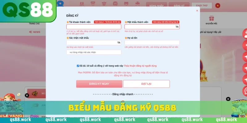 Biểu mẫu đăng ký QS88